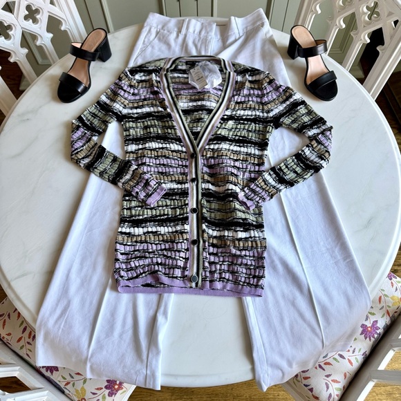 WHBM Multi-Stripe Cardigan Purple Sz XS - Picture 4 of 10